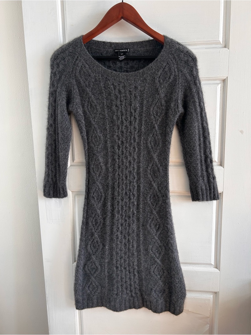 Holt Renfrew 100% Cashmere Cable Knit Sweater Dress Grey size S